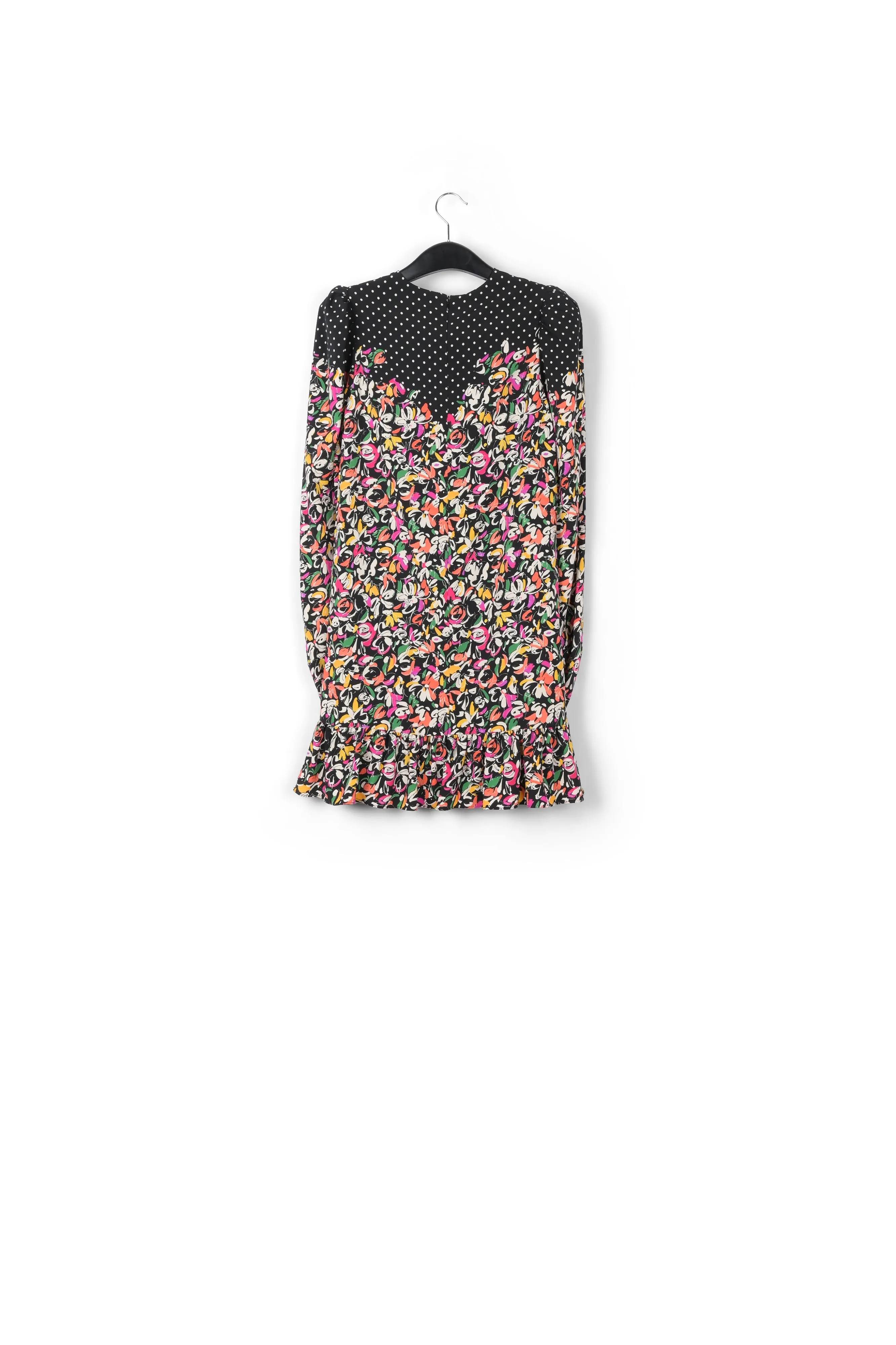 Colorful floral and polka-dot mixed-print dress