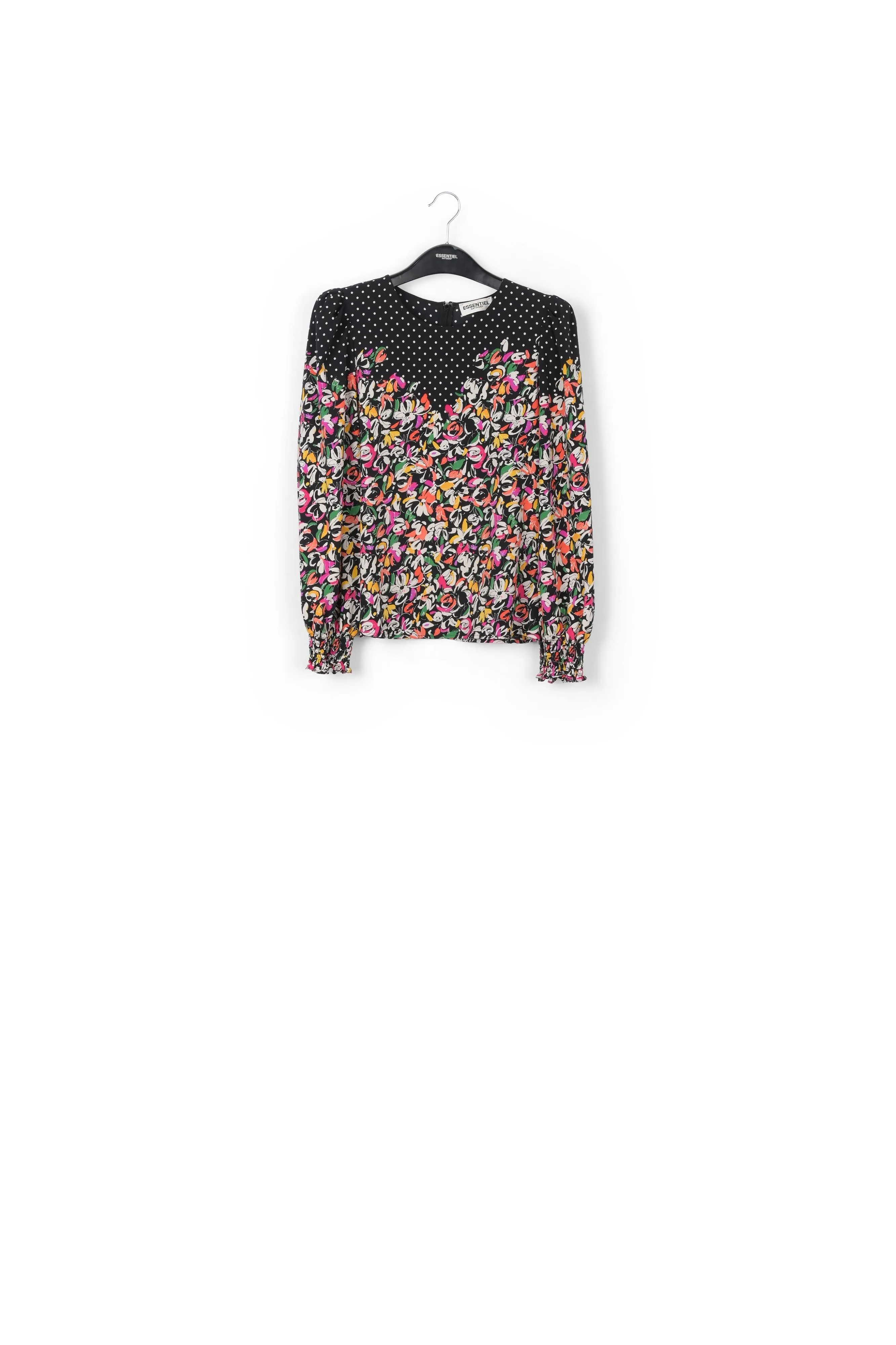 Colorful floral and polka-dot mixed-print top