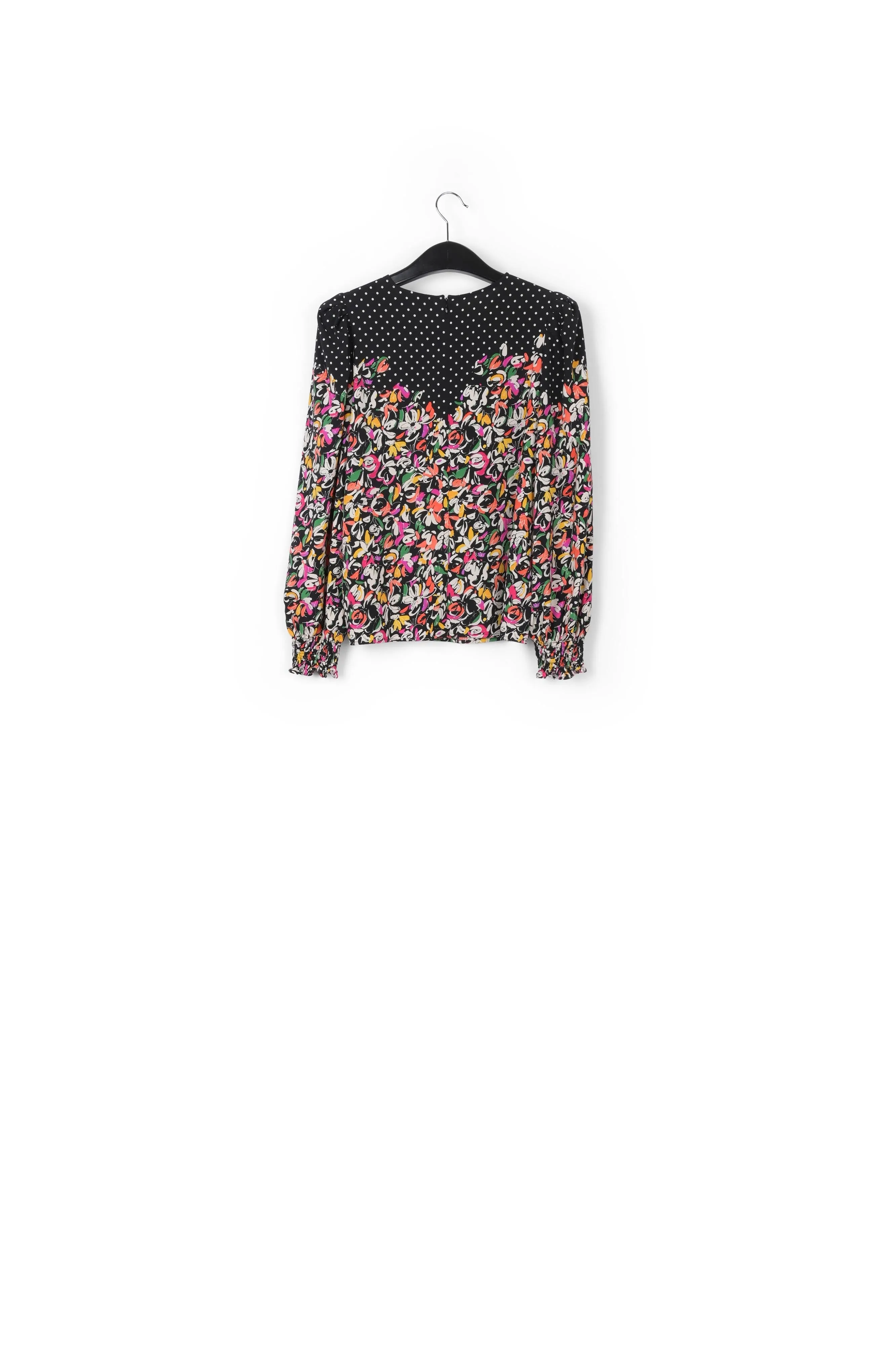 Colorful floral and polka-dot mixed-print top