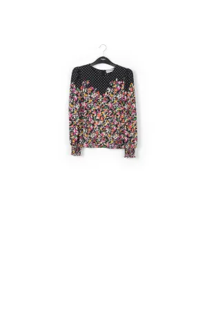 Colorful floral and polka-dot mixed-print top