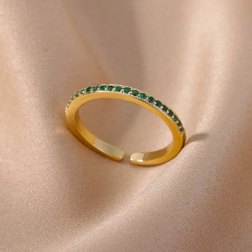 Colorful Zircon Rings For Women Gold Color Stainless Steel Fashion Cubic Zirconia Ring Wedding Jewelry Gift