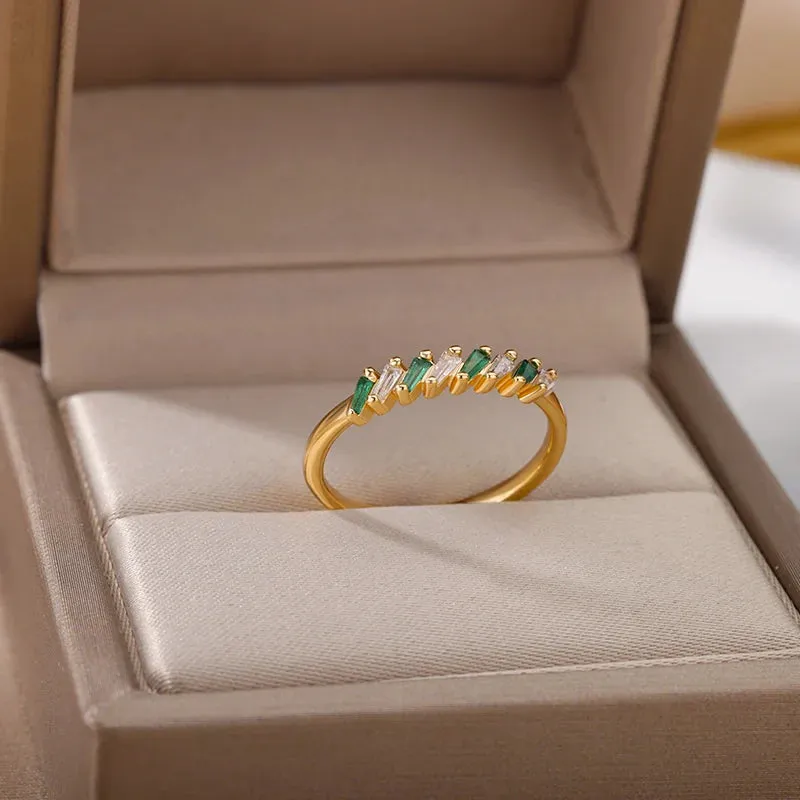 Colorful Zircon Rings For Women Gold Color Stainless Steel Fashion Cubic Zirconia Ring Wedding Jewelry Gift
