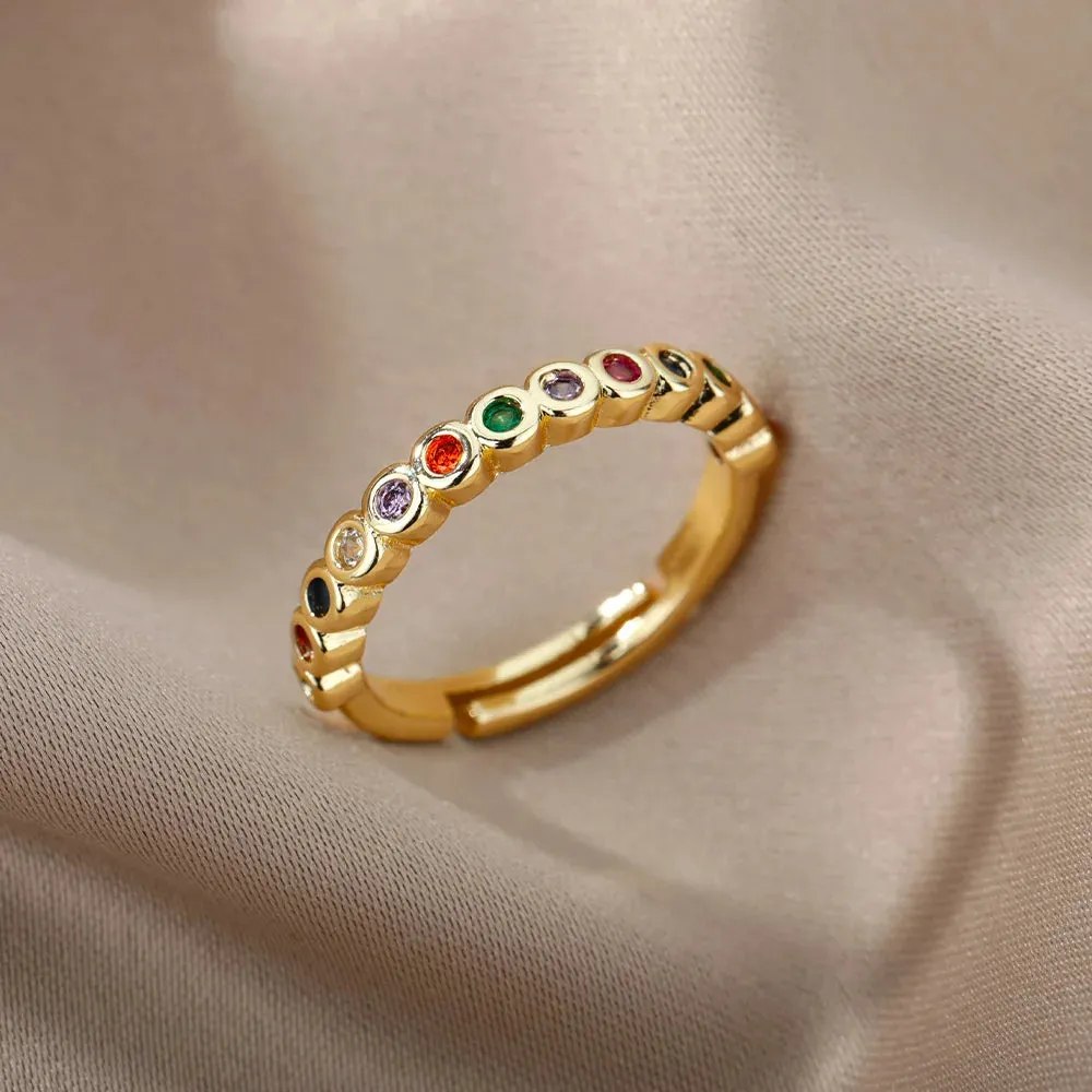 Colorful Zircon Rings For Women Gold Color Stainless Steel Fashion Cubic Zirconia Ring Wedding Jewelry Gift