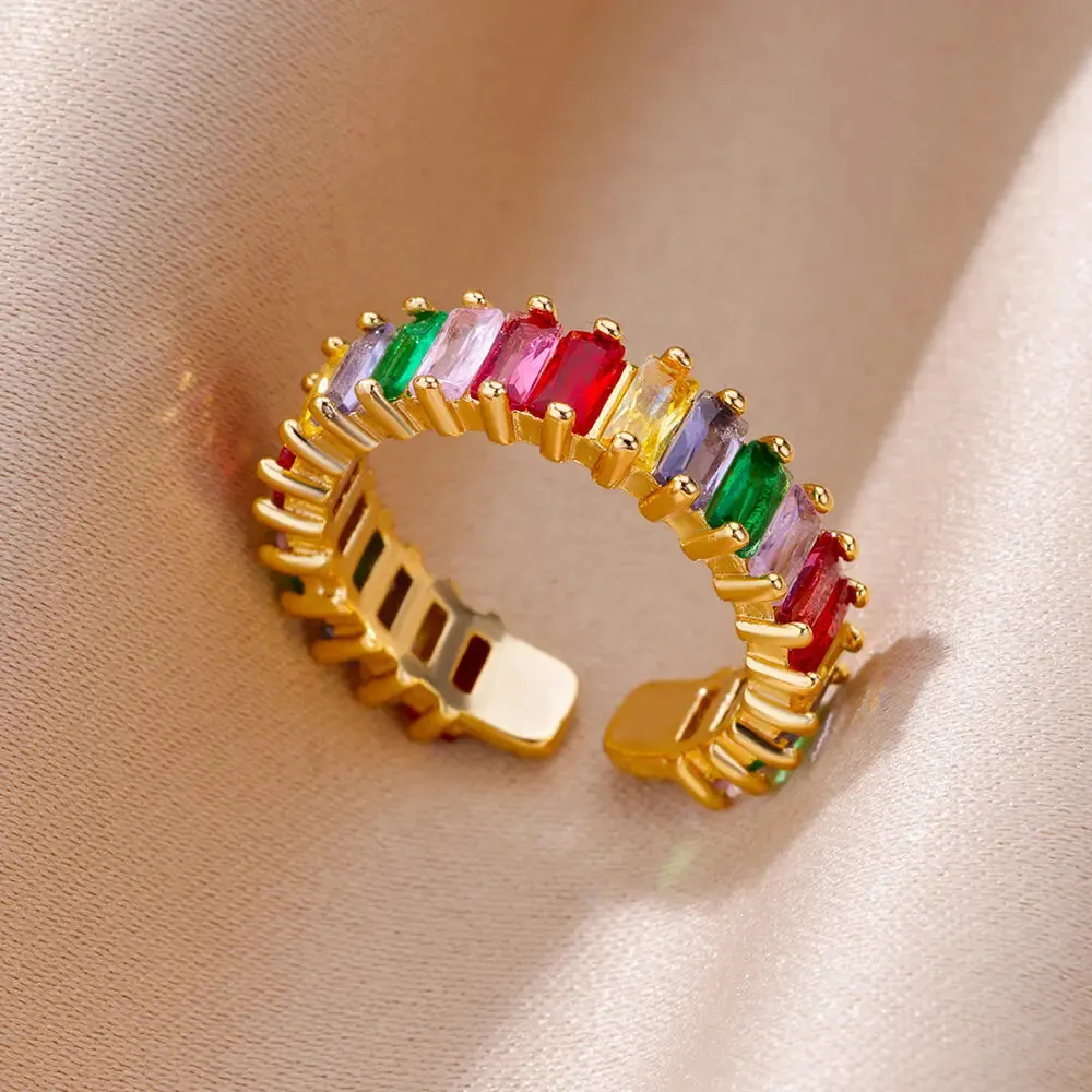 Colorful Zircon Rings For Women Gold Color Stainless Steel Fashion Cubic Zirconia Ring Wedding Jewelry Gift