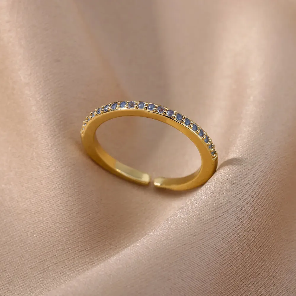 Colorful Zircon Rings For Women Gold Color Stainless Steel Fashion Cubic Zirconia Ring Wedding Jewelry Gift
