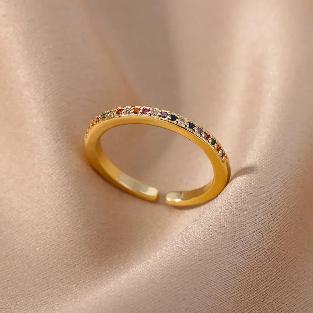 Colorful Zircon Rings For Women Gold Color Stainless Steel Fashion Cubic Zirconia Ring Wedding Jewelry Gift