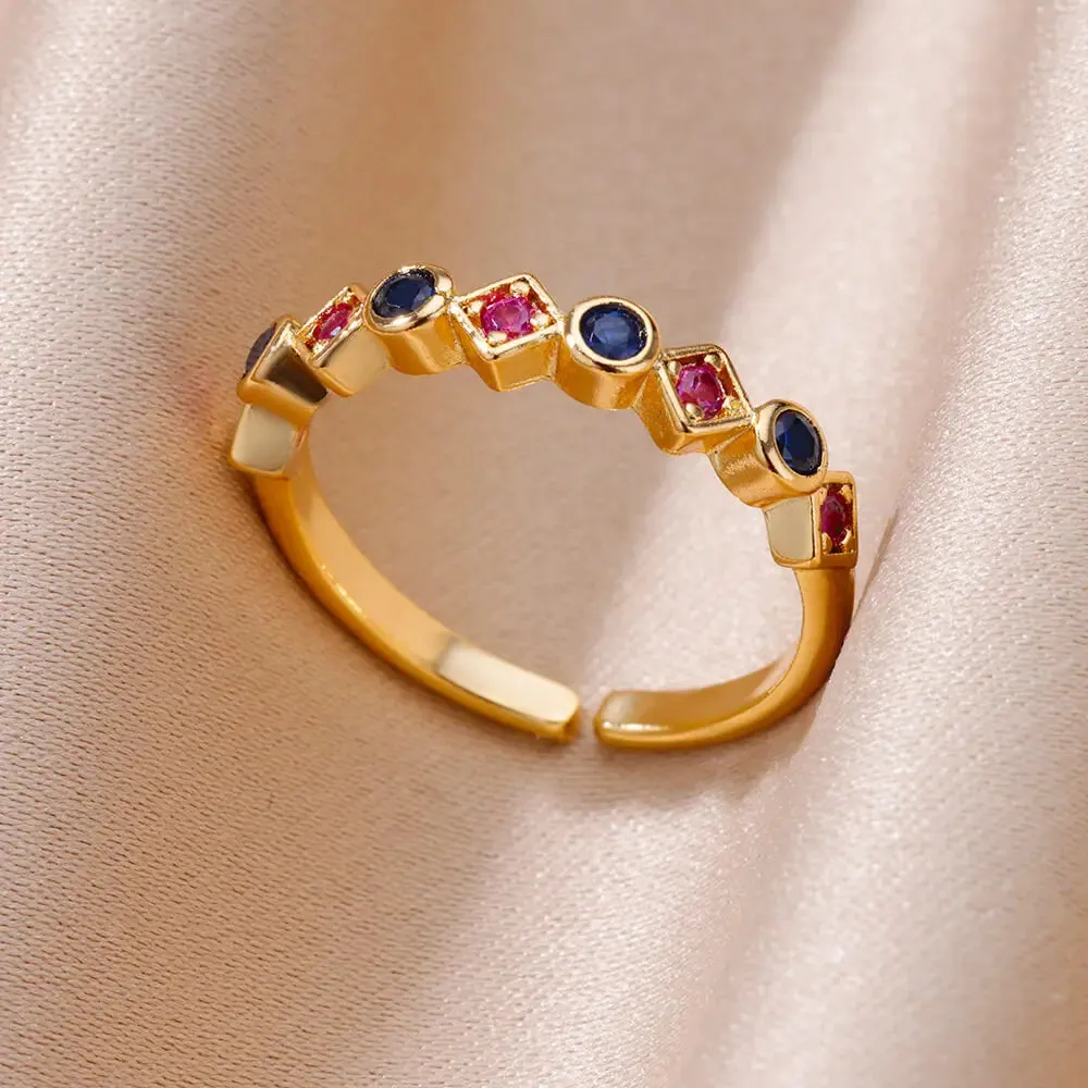 Colorful Zircon Rings For Women Gold Color Stainless Steel Fashion Cubic Zirconia Ring Wedding Jewelry Gift