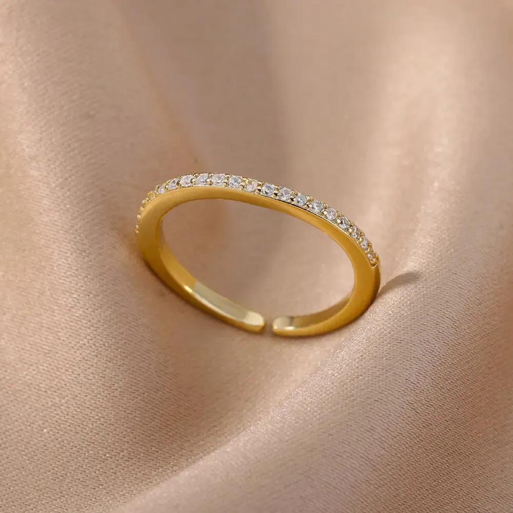 Colorful Zircon Rings For Women Gold Color Stainless Steel Fashion Cubic Zirconia Ring Wedding Jewelry Gift