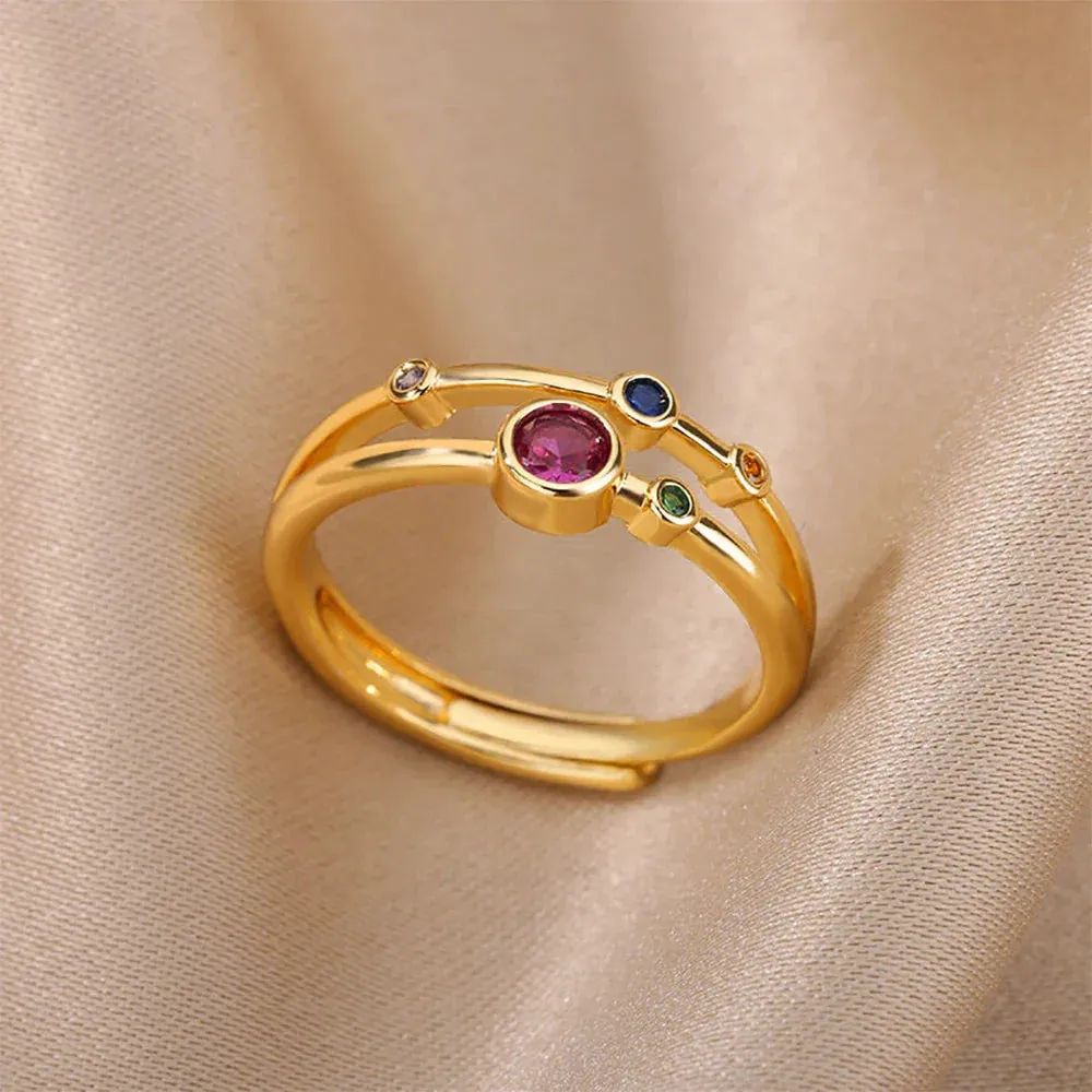 Colorful Zircon Rings For Women Gold Color Stainless Steel Fashion Cubic Zirconia Ring Wedding Jewelry Gift
