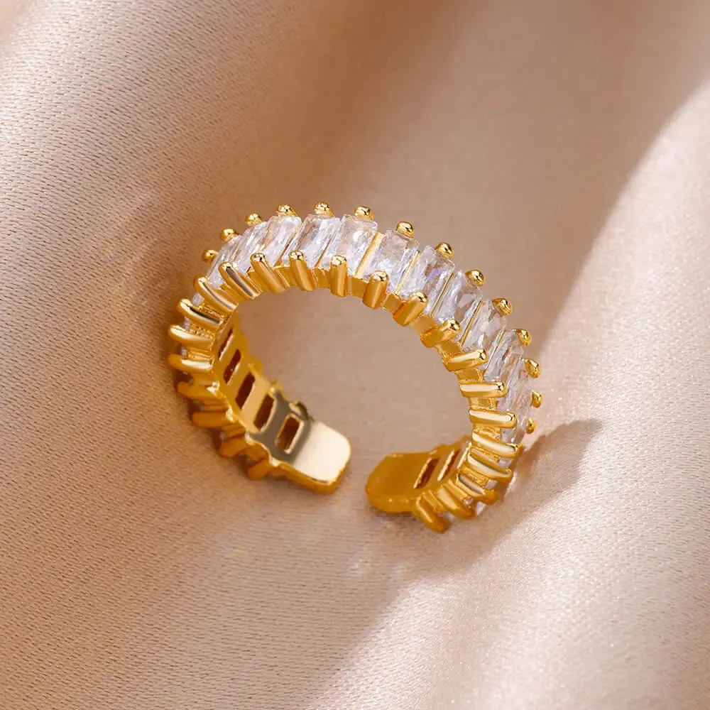 Colorful Zircon Rings For Women Gold Color Stainless Steel Fashion Cubic Zirconia Ring Wedding Jewelry Gift