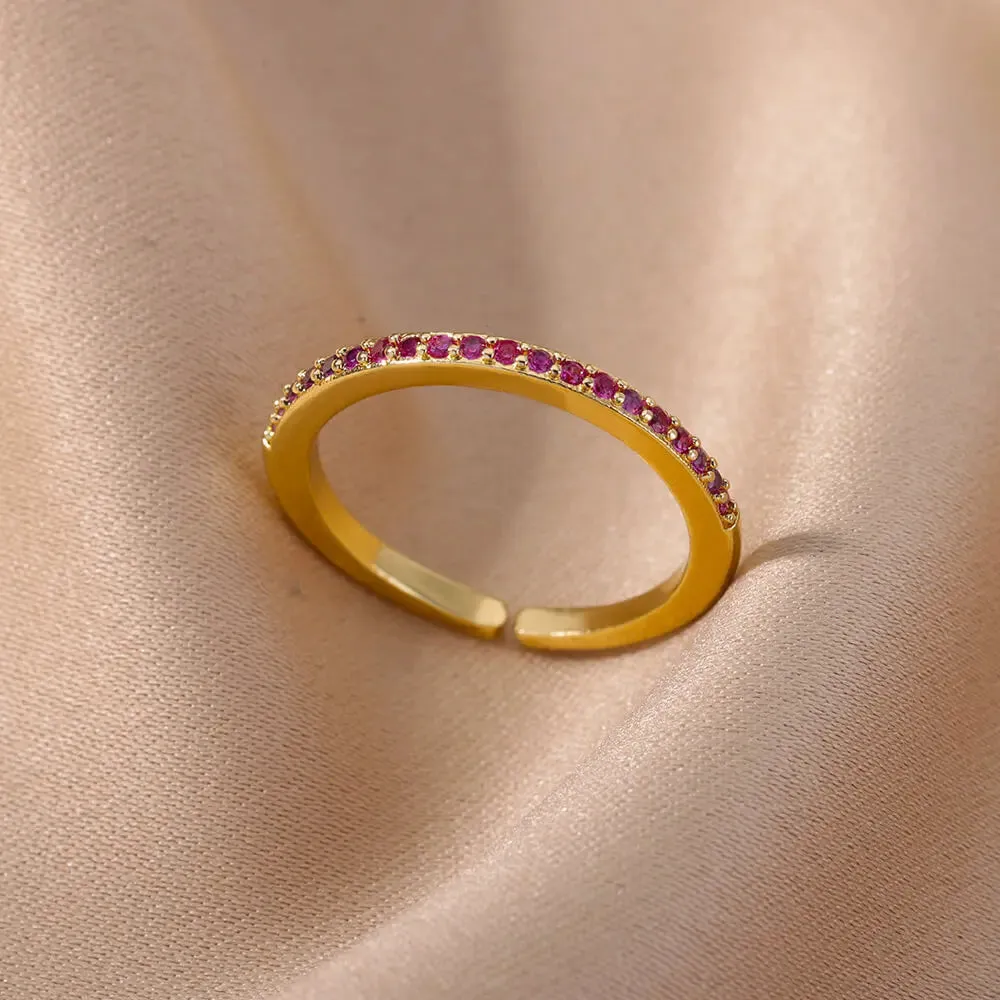 Colorful Zircon Rings For Women Gold Color Stainless Steel Fashion Cubic Zirconia Ring Wedding Jewelry Gift