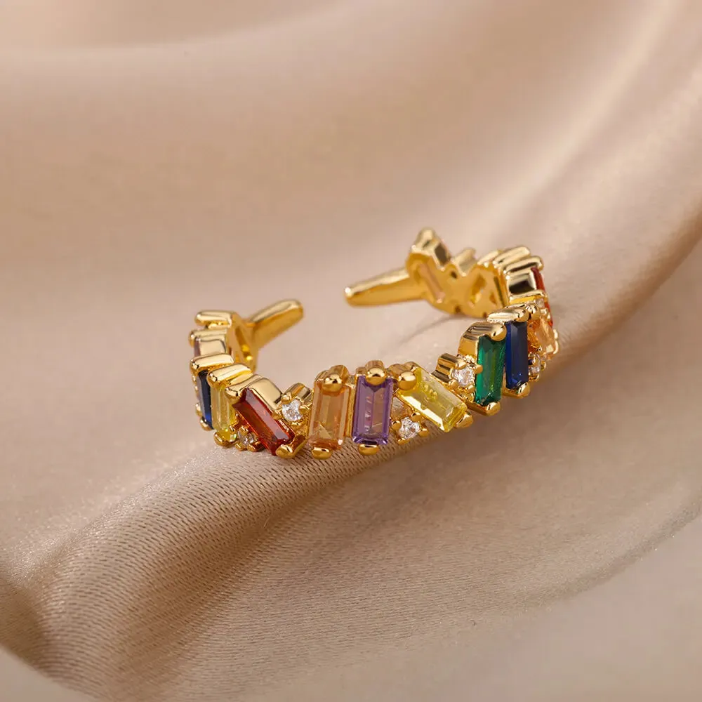 Colorful Zircon Rings For Women Gold Color Stainless Steel Fashion Cubic Zirconia Ring Wedding Jewelry Gift