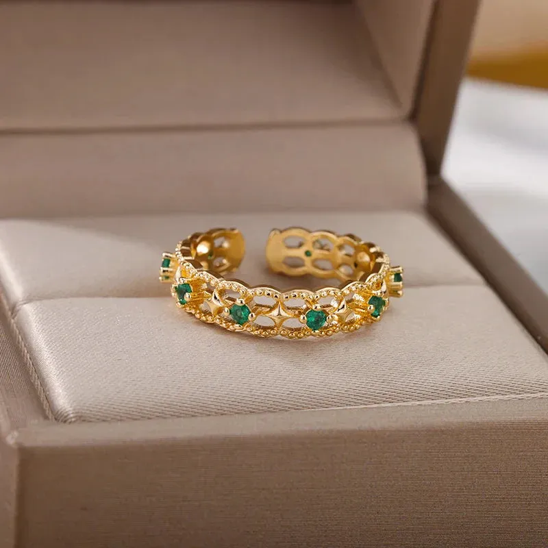 Colorful Zircon Rings For Women Gold Color Stainless Steel Fashion Cubic Zirconia Ring Wedding Jewelry Gift