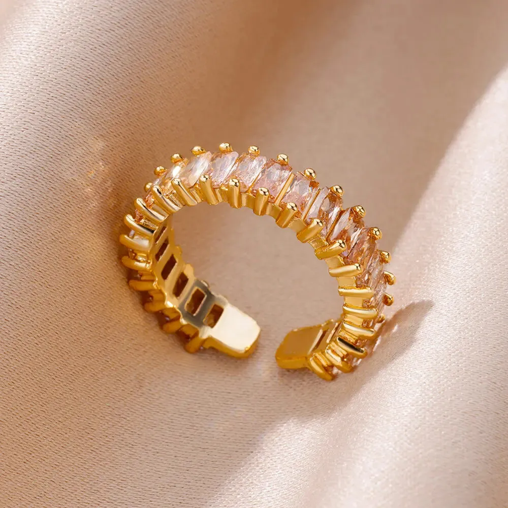 Colorful Zircon Rings For Women Gold Color Stainless Steel Fashion Cubic Zirconia Ring Wedding Jewelry Gift