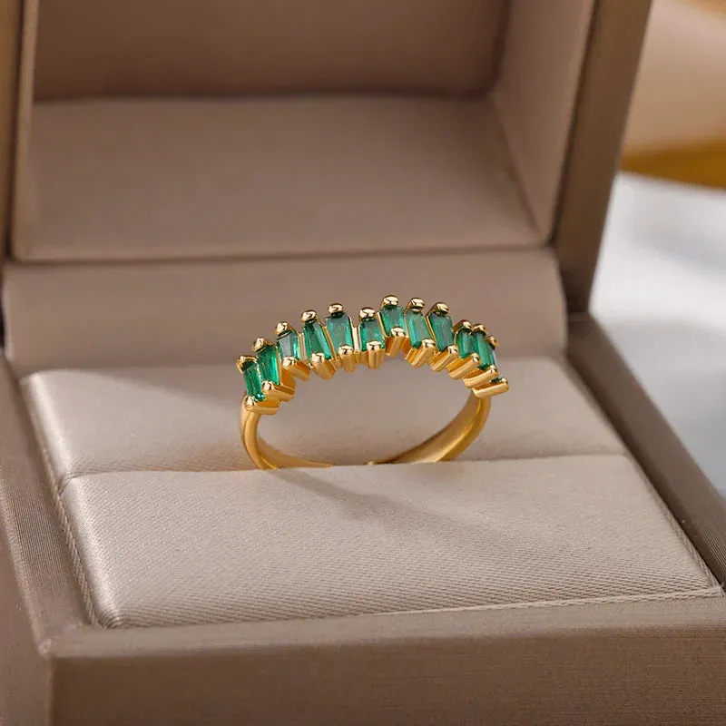 Colorful Zircon Rings For Women Gold Color Stainless Steel Fashion Cubic Zirconia Ring Wedding Jewelry Gift
