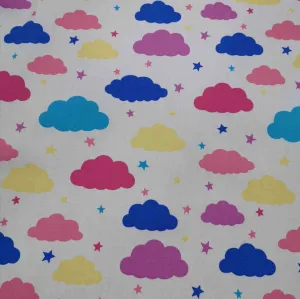 Cotton Poplin, Clouds, White