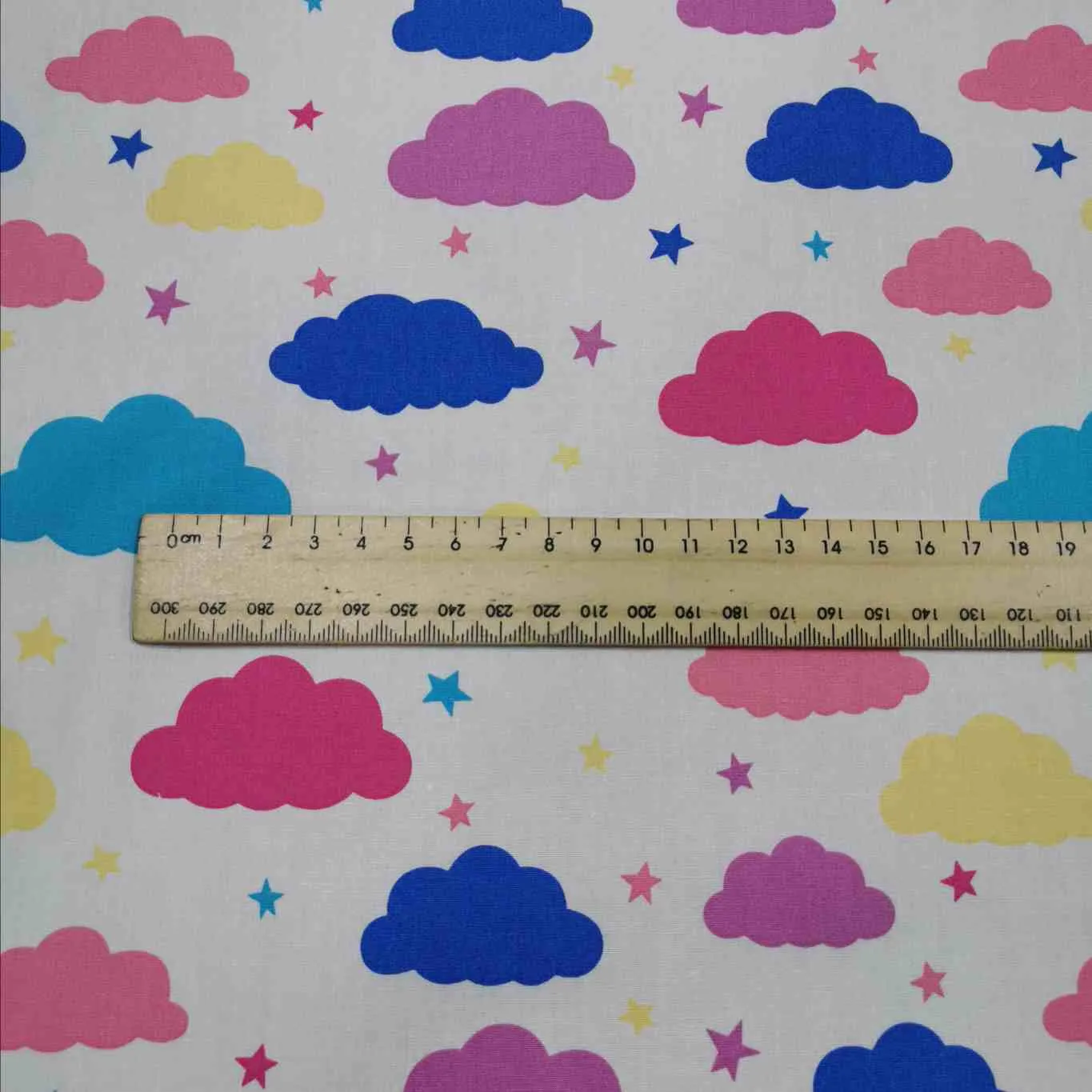 Cotton Poplin, Clouds, White