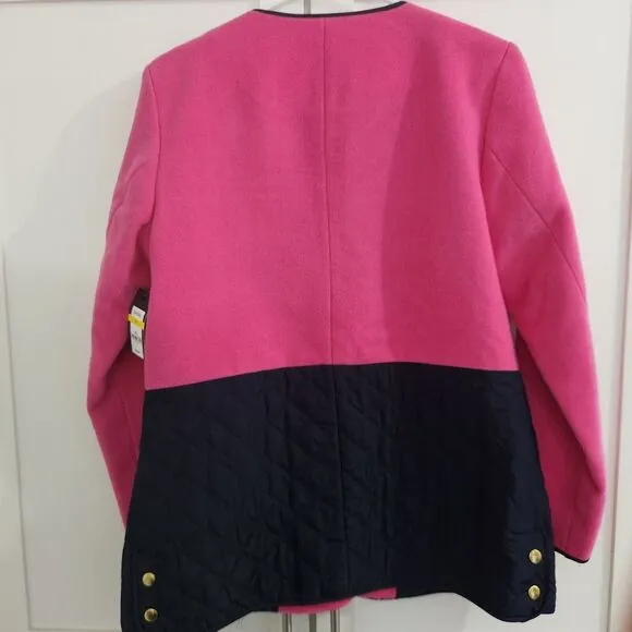 Crown and Ivy Petite Womens M Quilted Jacket Snap Front Pink Navy Blue NEW