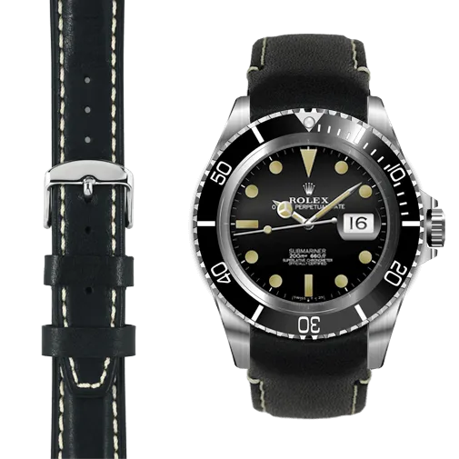 Curved End Leather Strap for Rolex Submariner with Tang Buckle