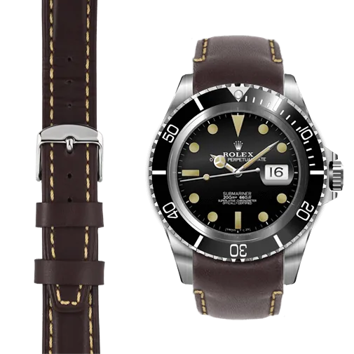 Curved End Leather Strap for Rolex Submariner with Tang Buckle
