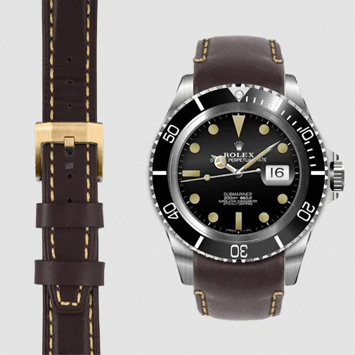 Curved End Leather Strap for Rolex Submariner with Tang Buckle