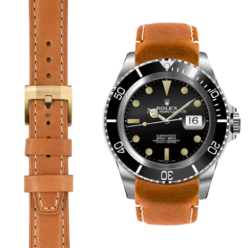 Curved End Leather Strap for Rolex Submariner with Tang Buckle