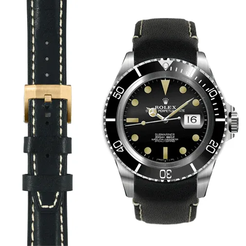 Curved End Leather Strap for Rolex Submariner with Tang Buckle