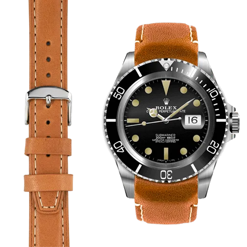Curved End Leather Strap for Rolex Submariner with Tang Buckle