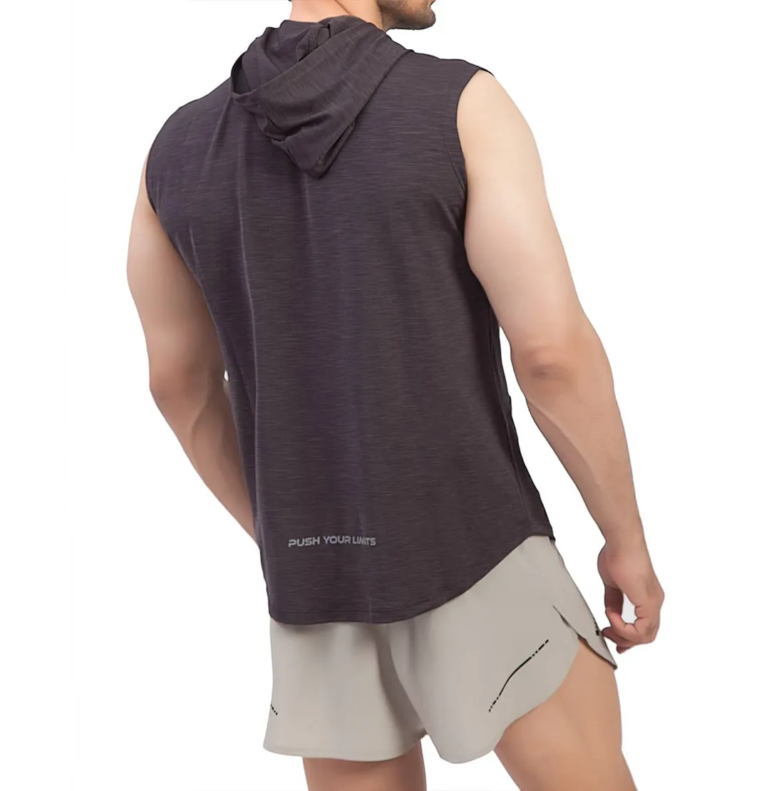 Cutsleeve Gym T-Shirt Hoodie For Men (Dark Brown)