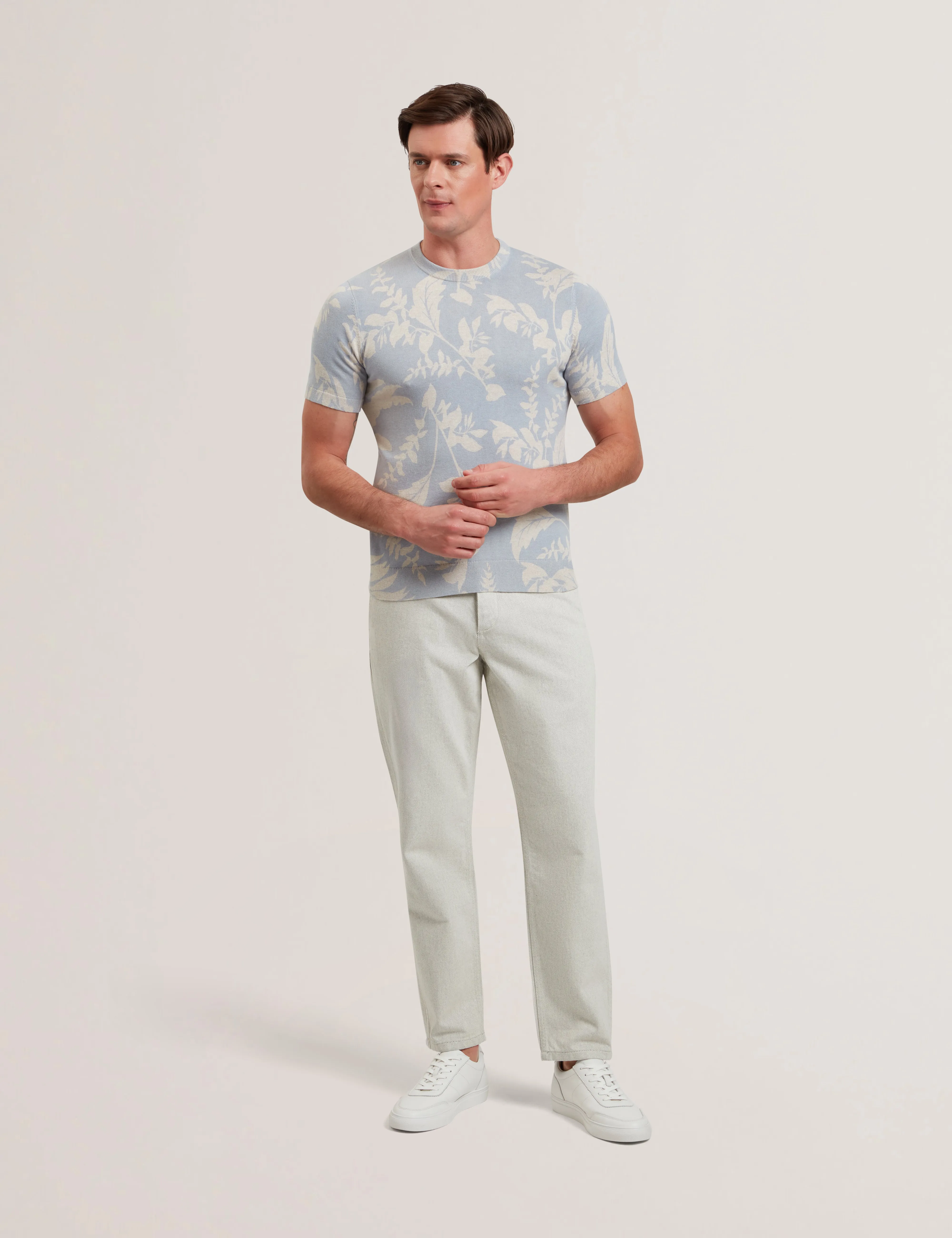 Dennio Short Sleeve Printed Floral T-Shirt Lt-Blue