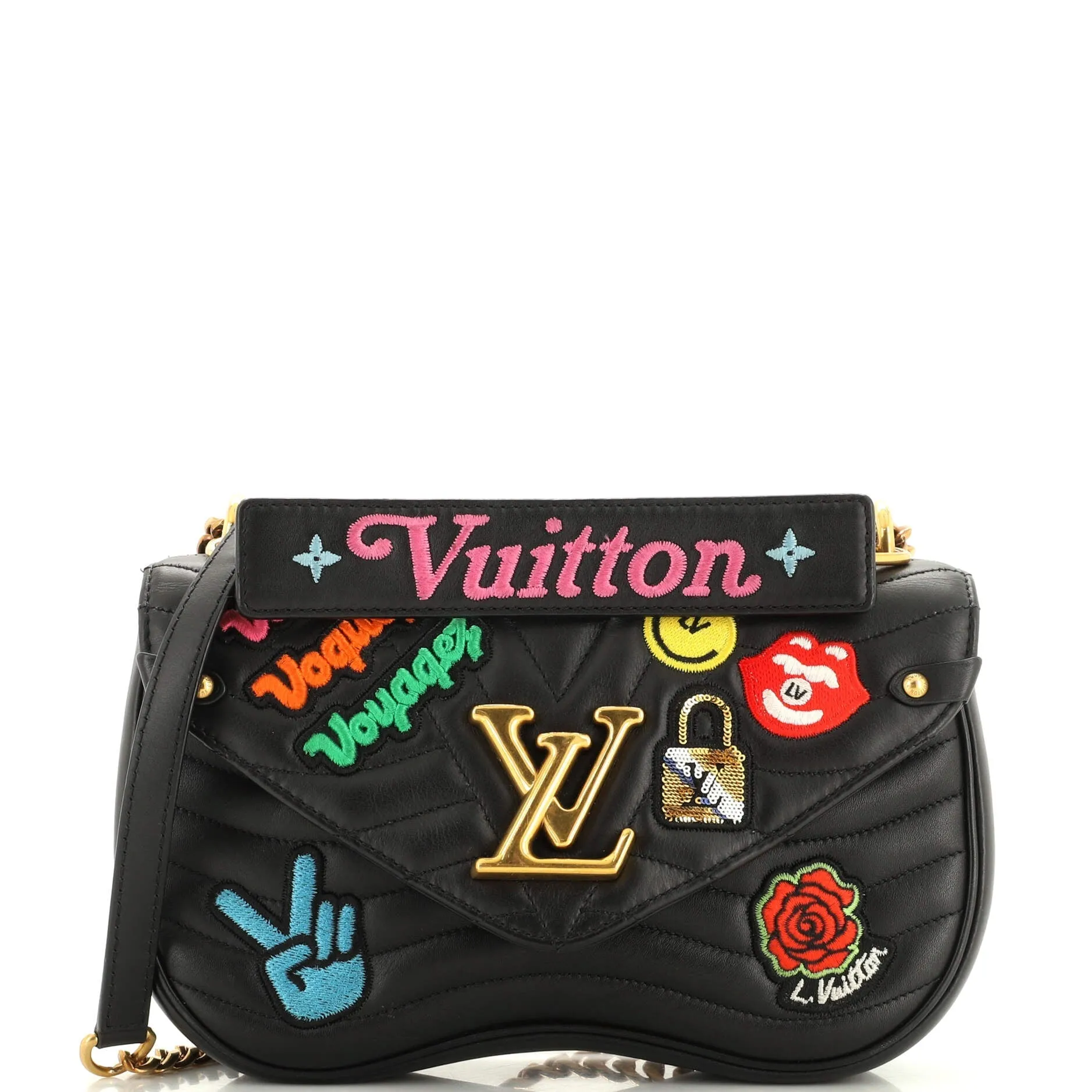 Designer New Wave Chain Bag Limited Edition Patches Quilted Leather MM