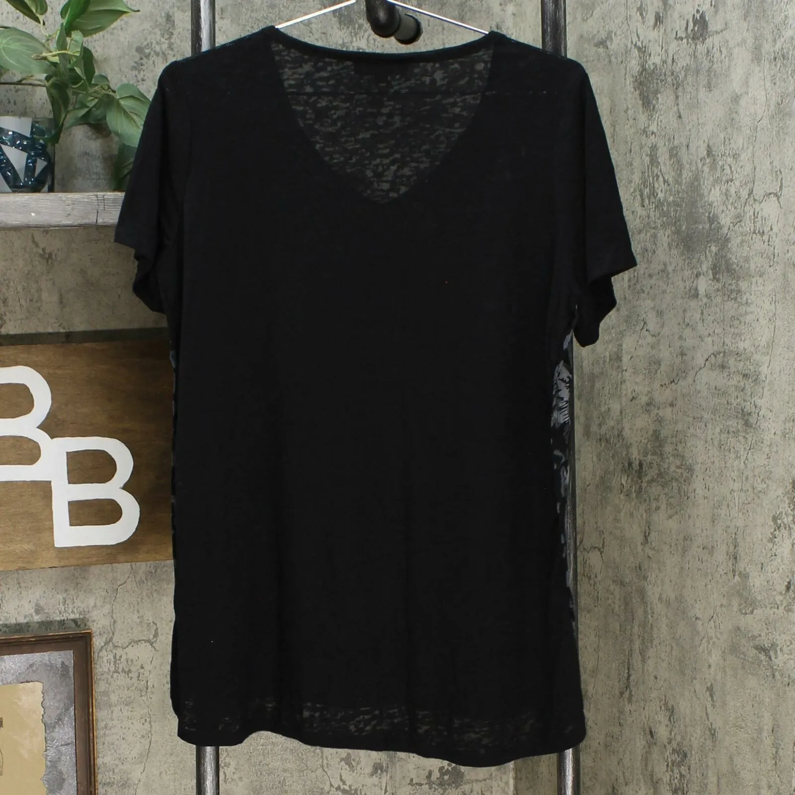 DG2 by Diane Gilman Burnout Printed And Embellished Top Black Animal Medium