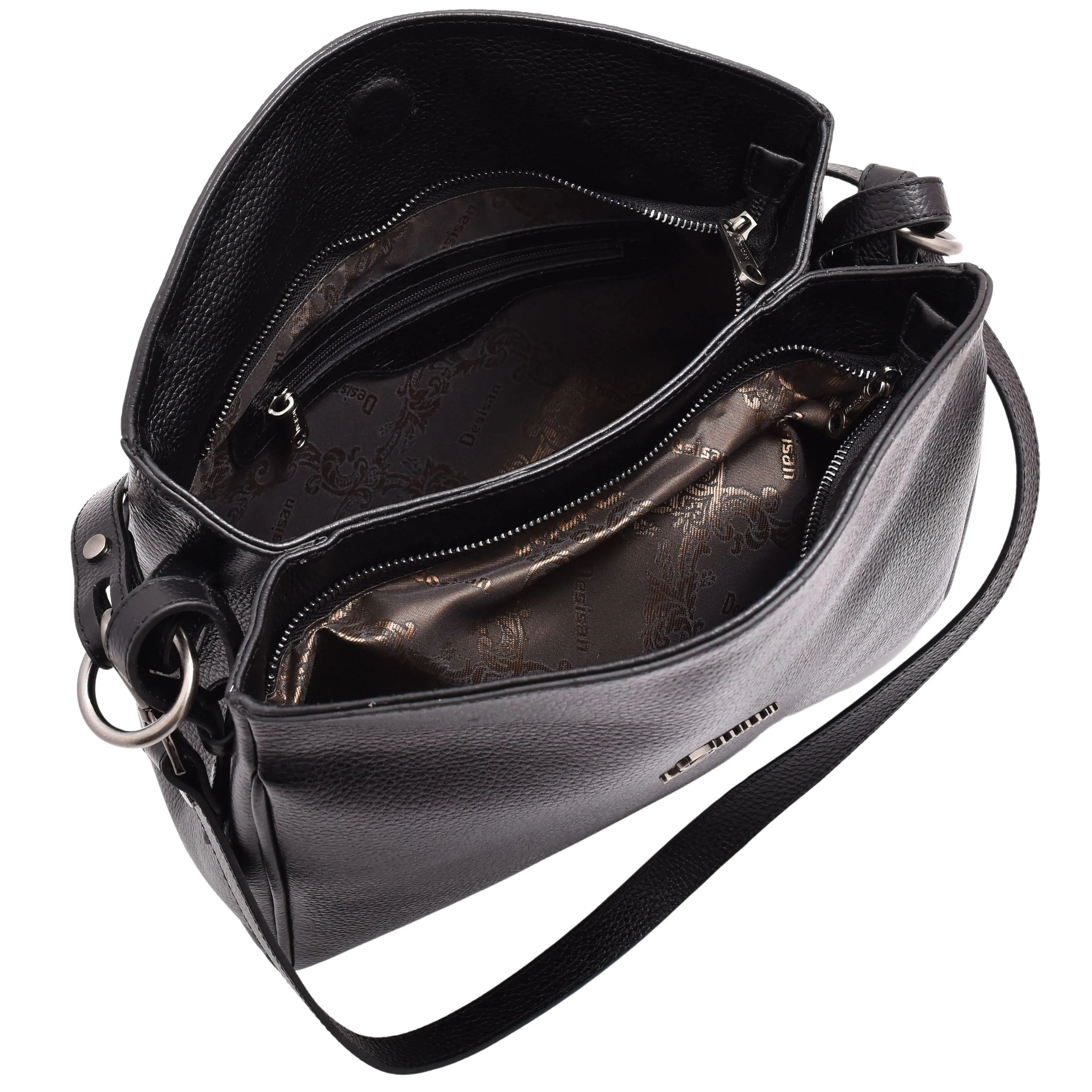 DR616 Women's Magnetic Snap Closure Leather Hobo Bag Black