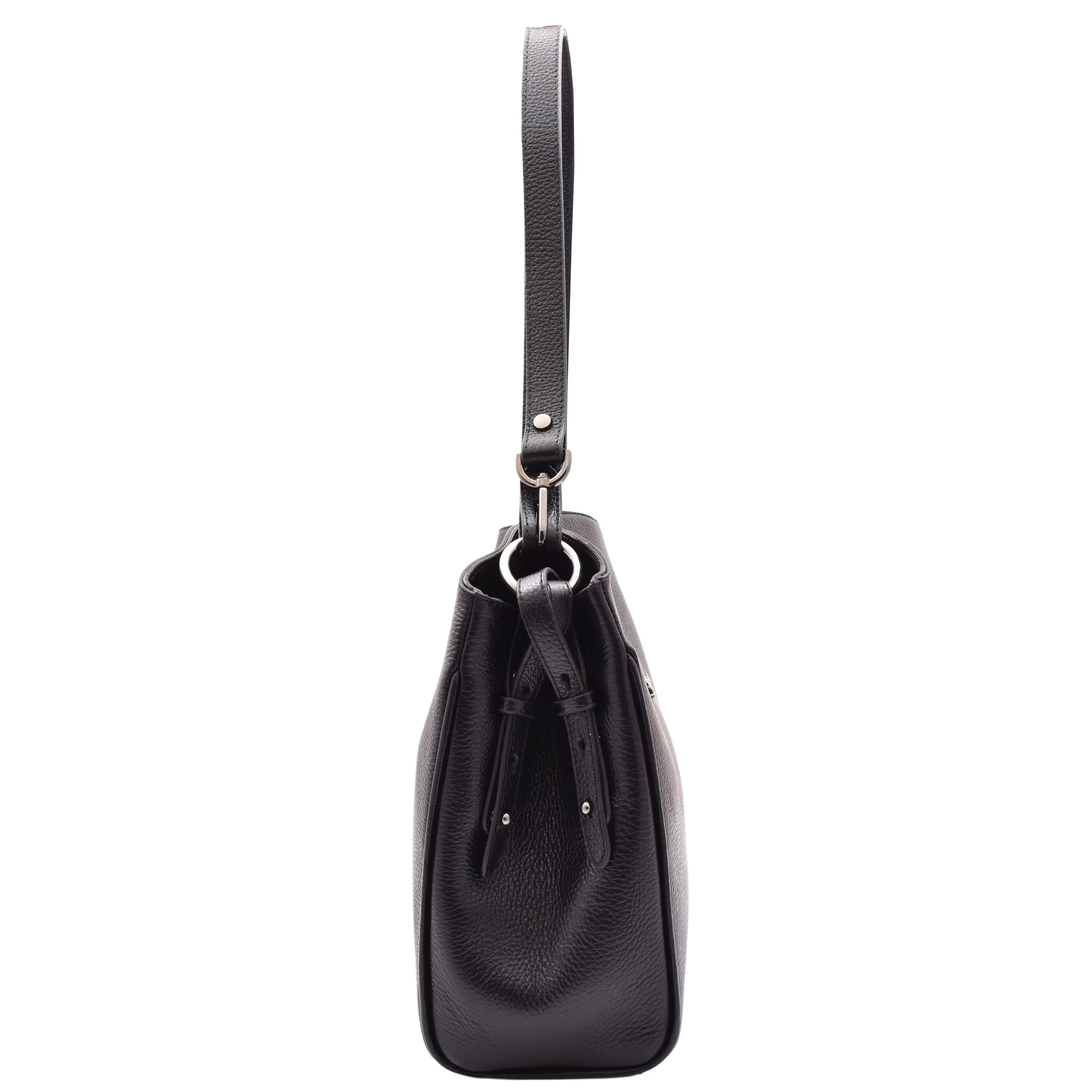 DR616 Women's Magnetic Snap Closure Leather Hobo Bag Black