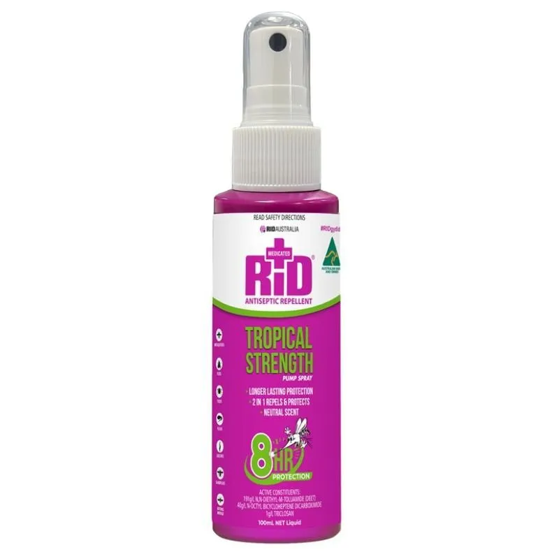 [Expiry: 03/2027] RID Medicated Insect Repellent Tropical Strength   Antiseptic Pump Spray 100mL