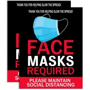 Face Masks Required - Please Maintain Social Distancing Self-Adhesive Signage - Weather, Scratch, Water and Fade Resistant - Large 14" x 11" Size / Pack of 2
