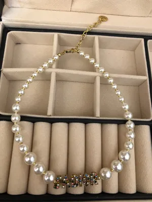 Fashion CD Colorful Diamond Pearl Necklace