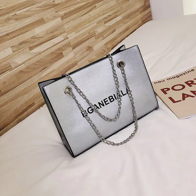 Fashion Women Bags Shoulder Crossbody Hand Long Chain Letter Printed Club Bucket Bag Girls Teenagers Handbag Female Luxury Tote