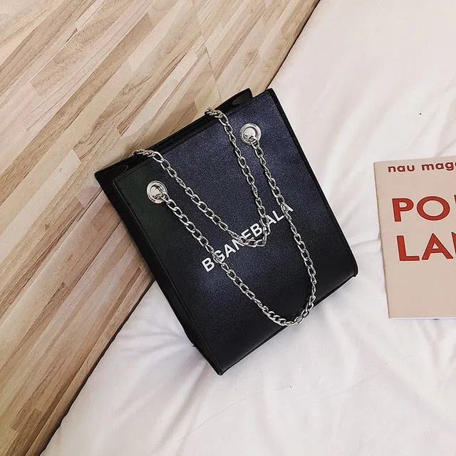 Fashion Women Bags Shoulder Crossbody Hand Long Chain Letter Printed Club Bucket Bag Girls Teenagers Handbag Female Luxury Tote