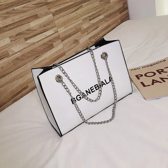 Fashion Women Bags Shoulder Crossbody Hand Long Chain Letter Printed Club Bucket Bag Girls Teenagers Handbag Female Luxury Tote