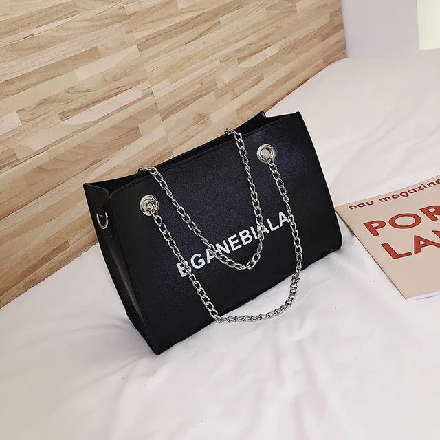 Fashion Women Bags Shoulder Crossbody Hand Long Chain Letter Printed Club Bucket Bag Girls Teenagers Handbag Female Luxury Tote