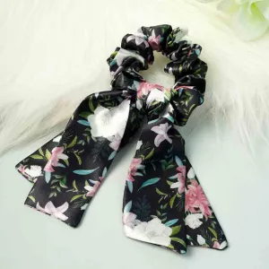 Ferosh Black Floral Tail Scrunchie