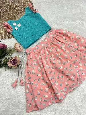 FESTIVE FLARE BLUE PINK SKIRT SET
