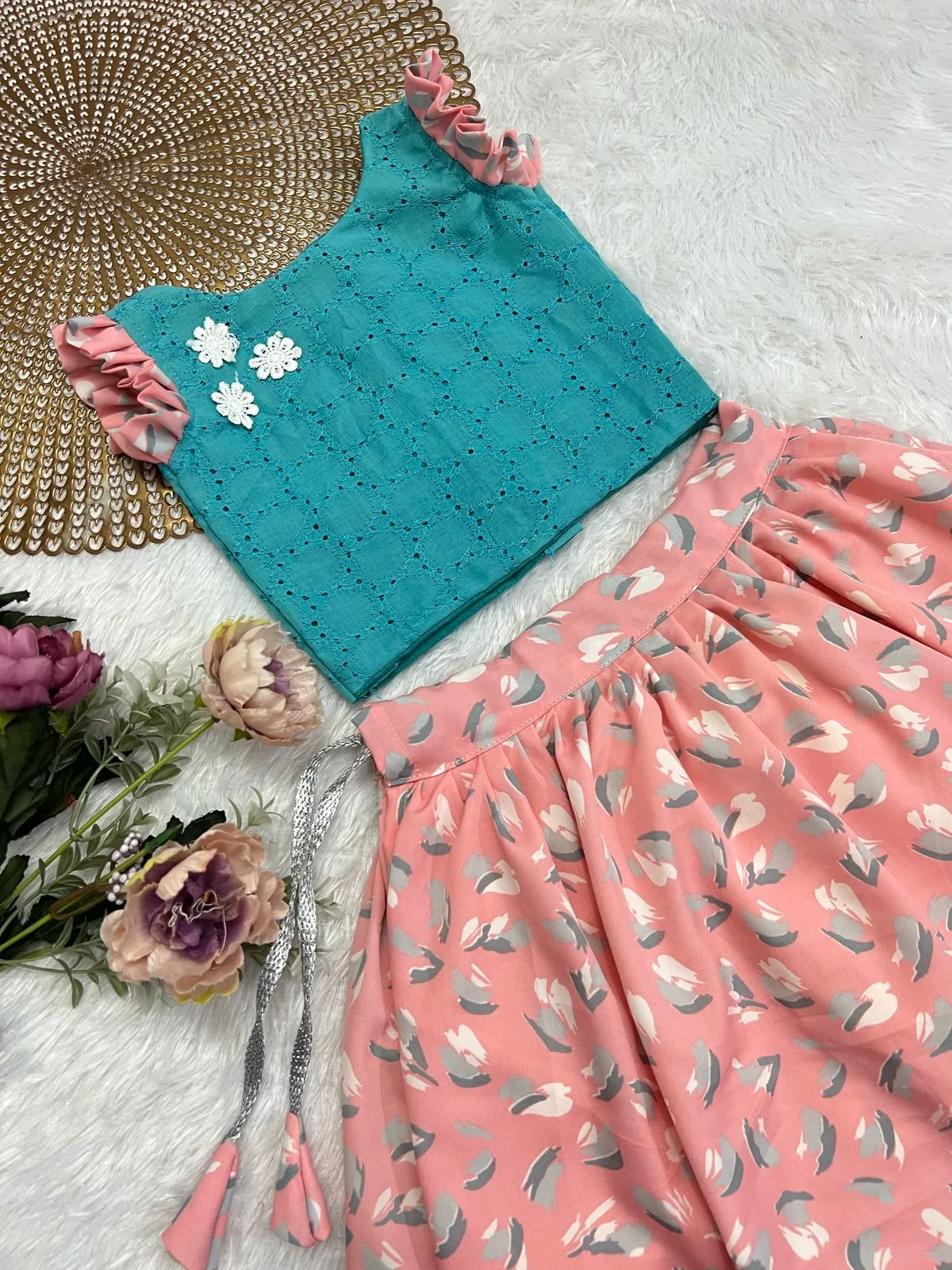 FESTIVE FLARE BLUE PINK SKIRT SET