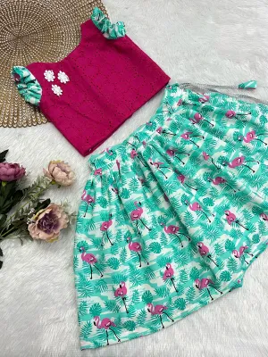 FESTIVE FLARE PINK FLAMINGO SKIRT SET