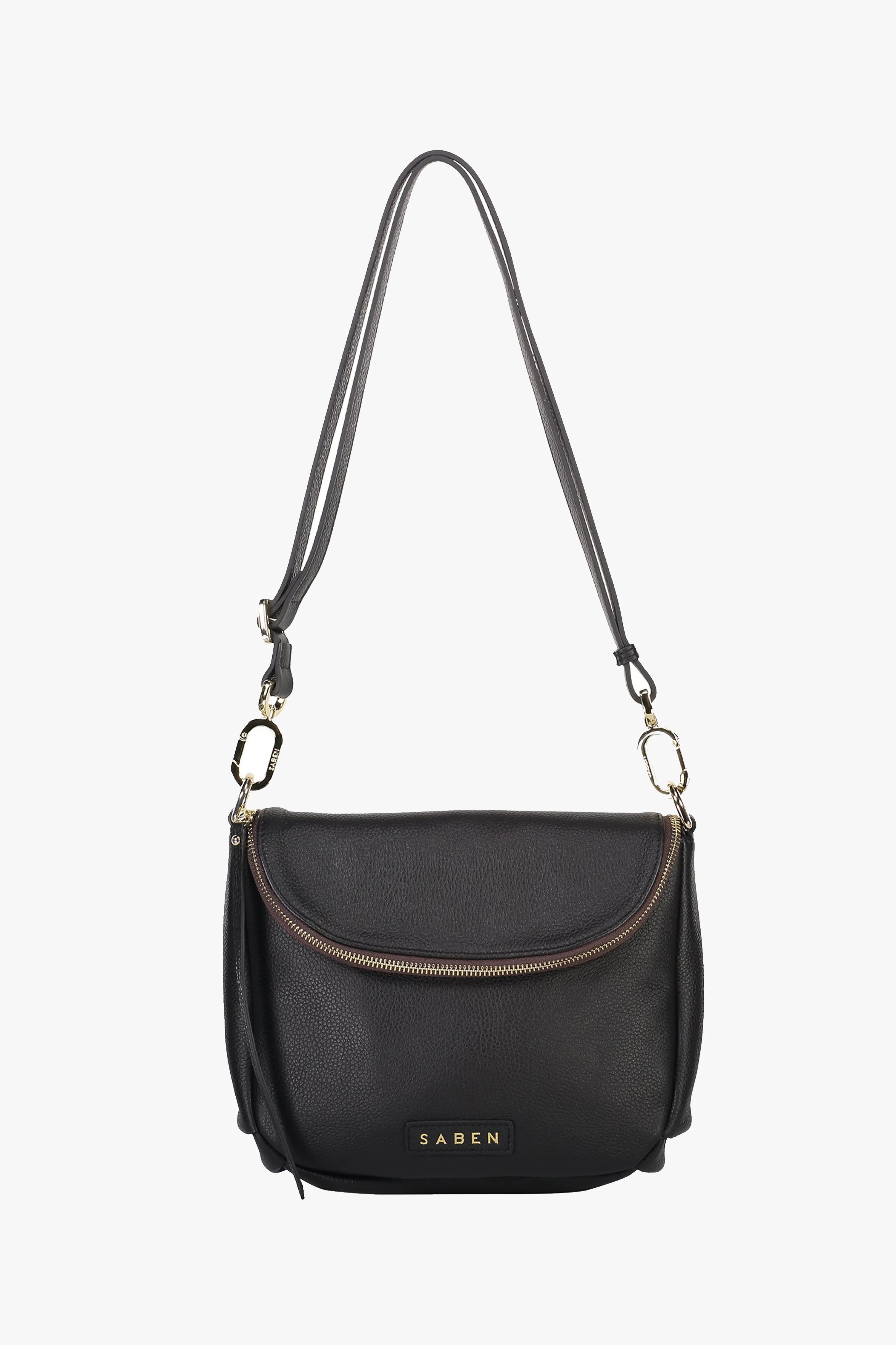 FiFi Black Fold Over Leather Shoulder Bag
