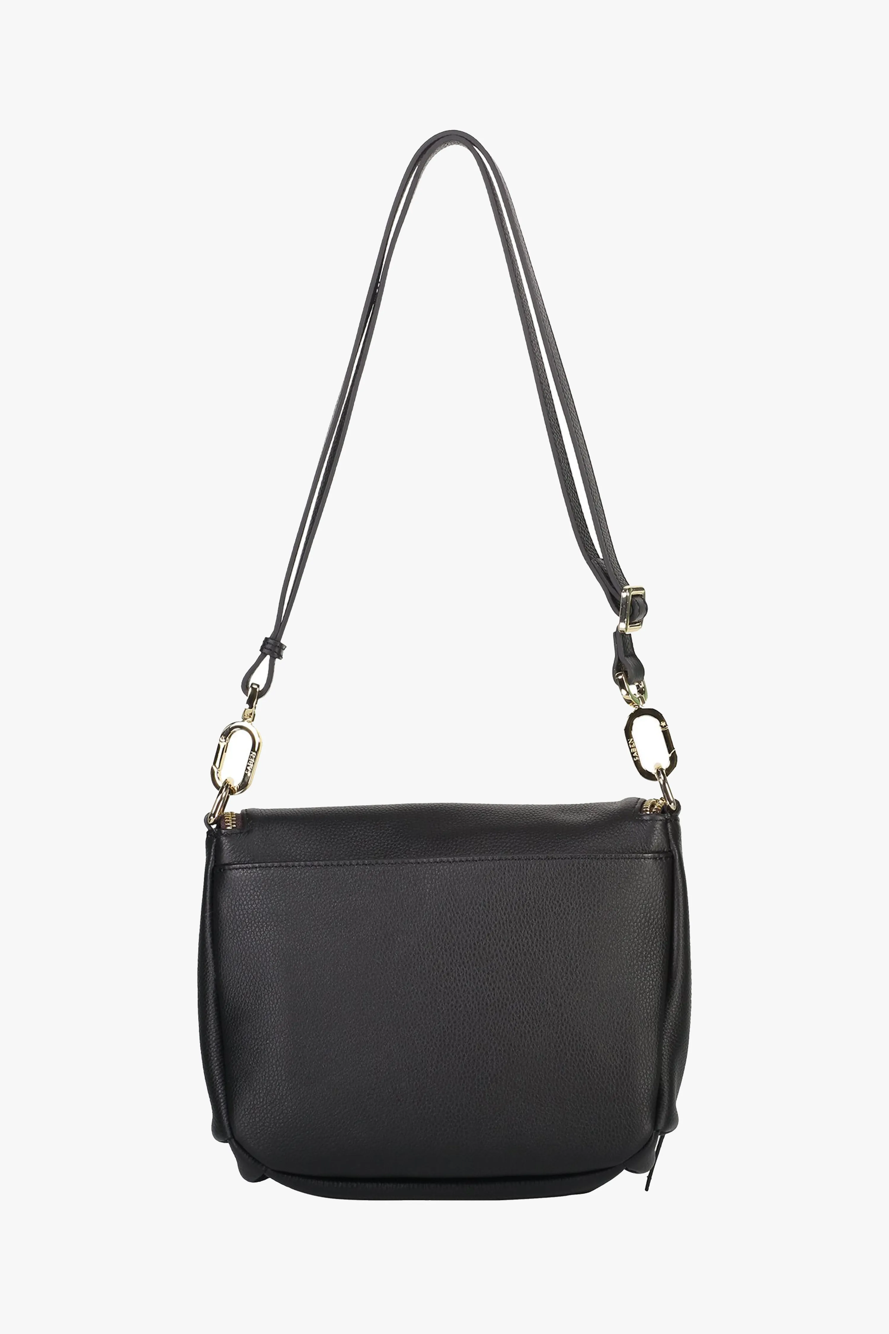 FiFi Black Fold Over Leather Shoulder Bag
