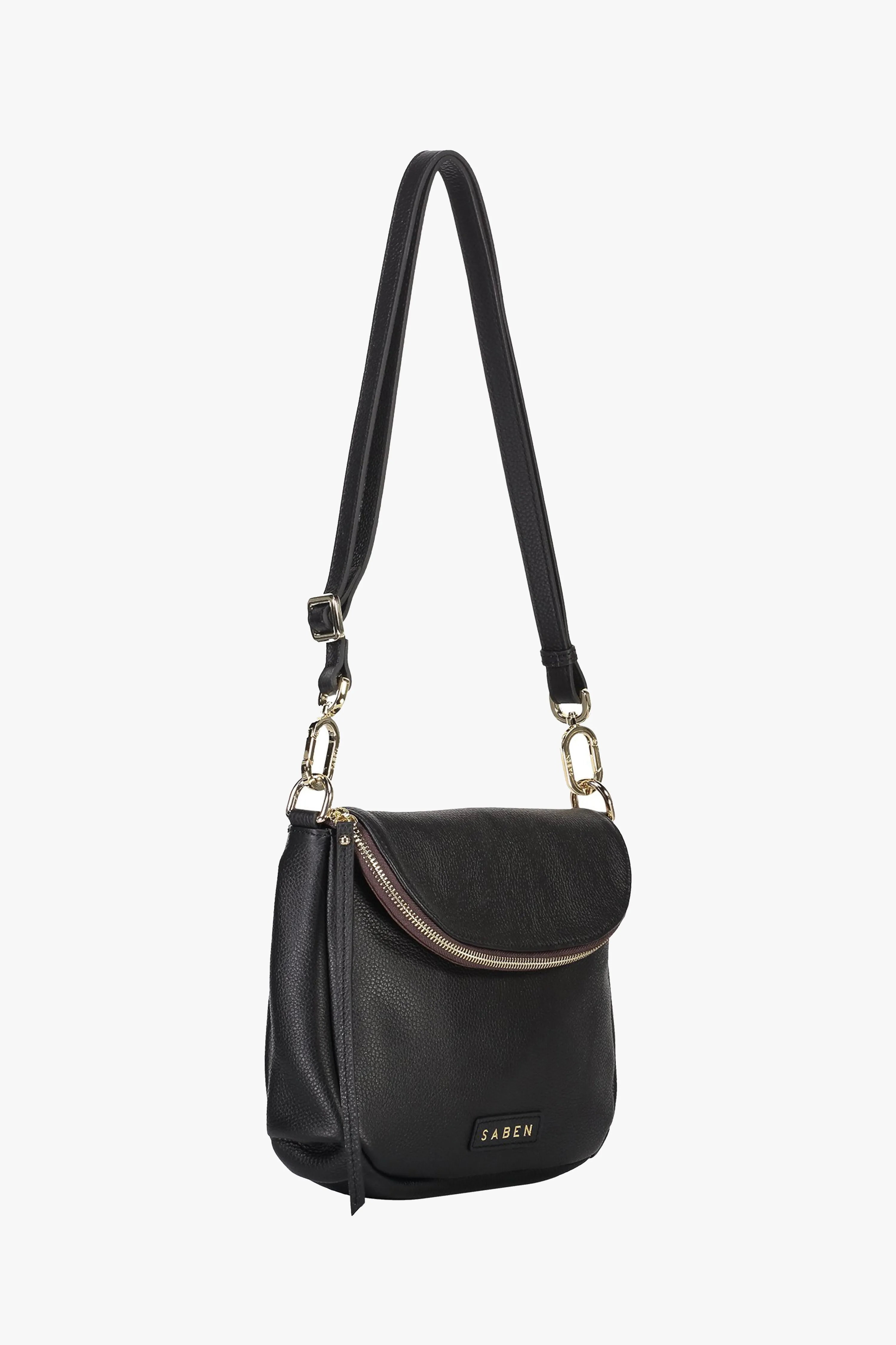FiFi Black Fold Over Leather Shoulder Bag