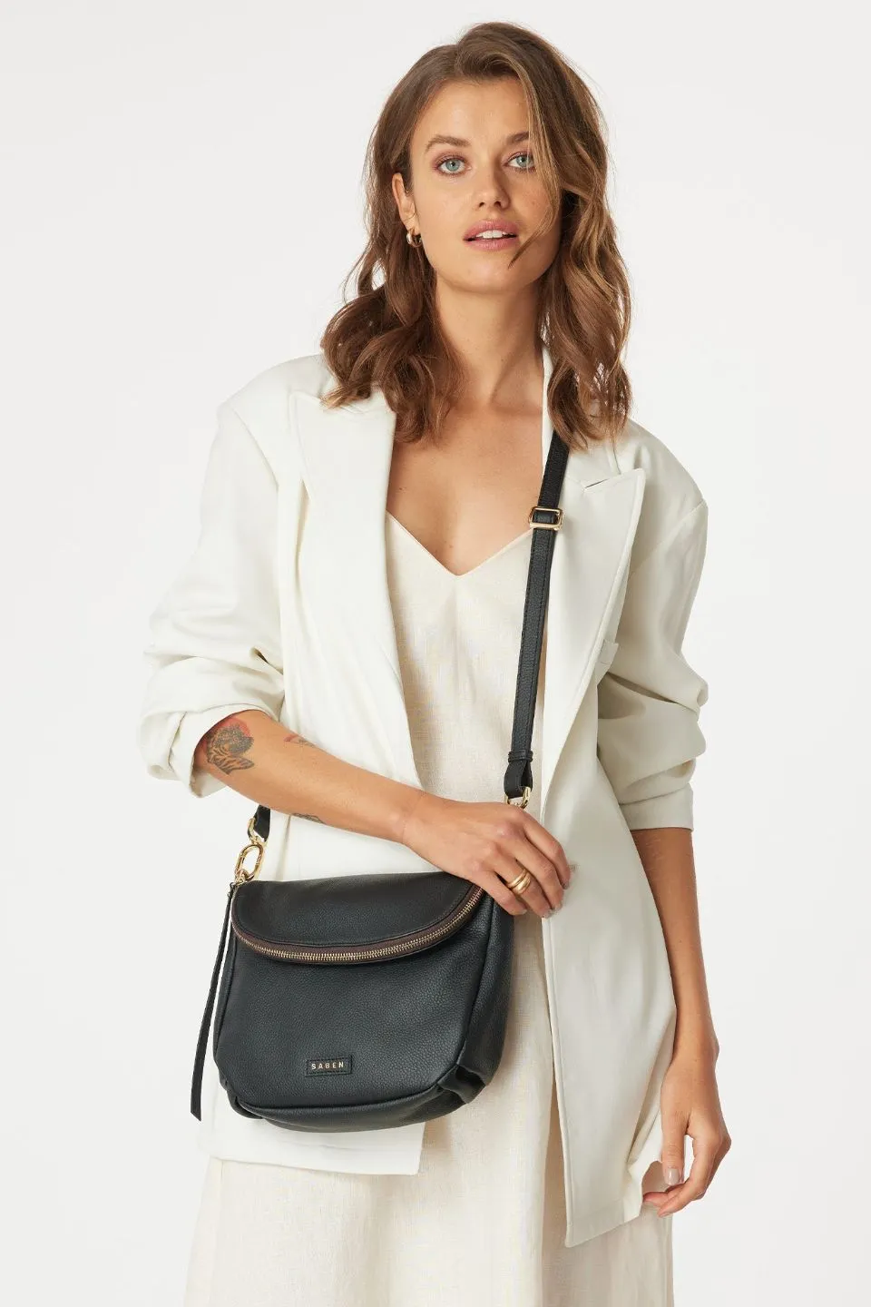 FiFi Black Fold Over Leather Shoulder Bag