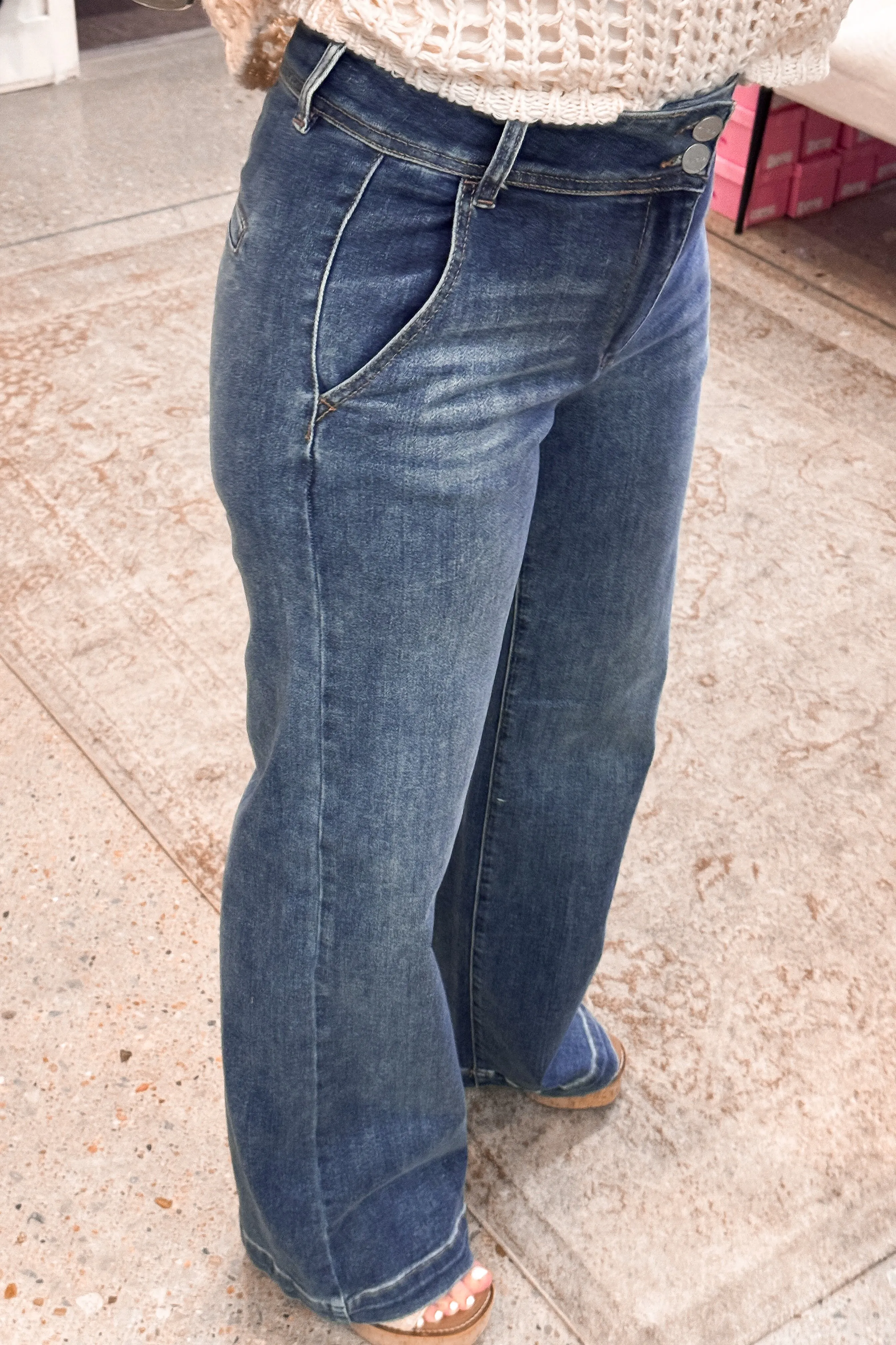 Five Star High Rise Wide Double Button Jeans